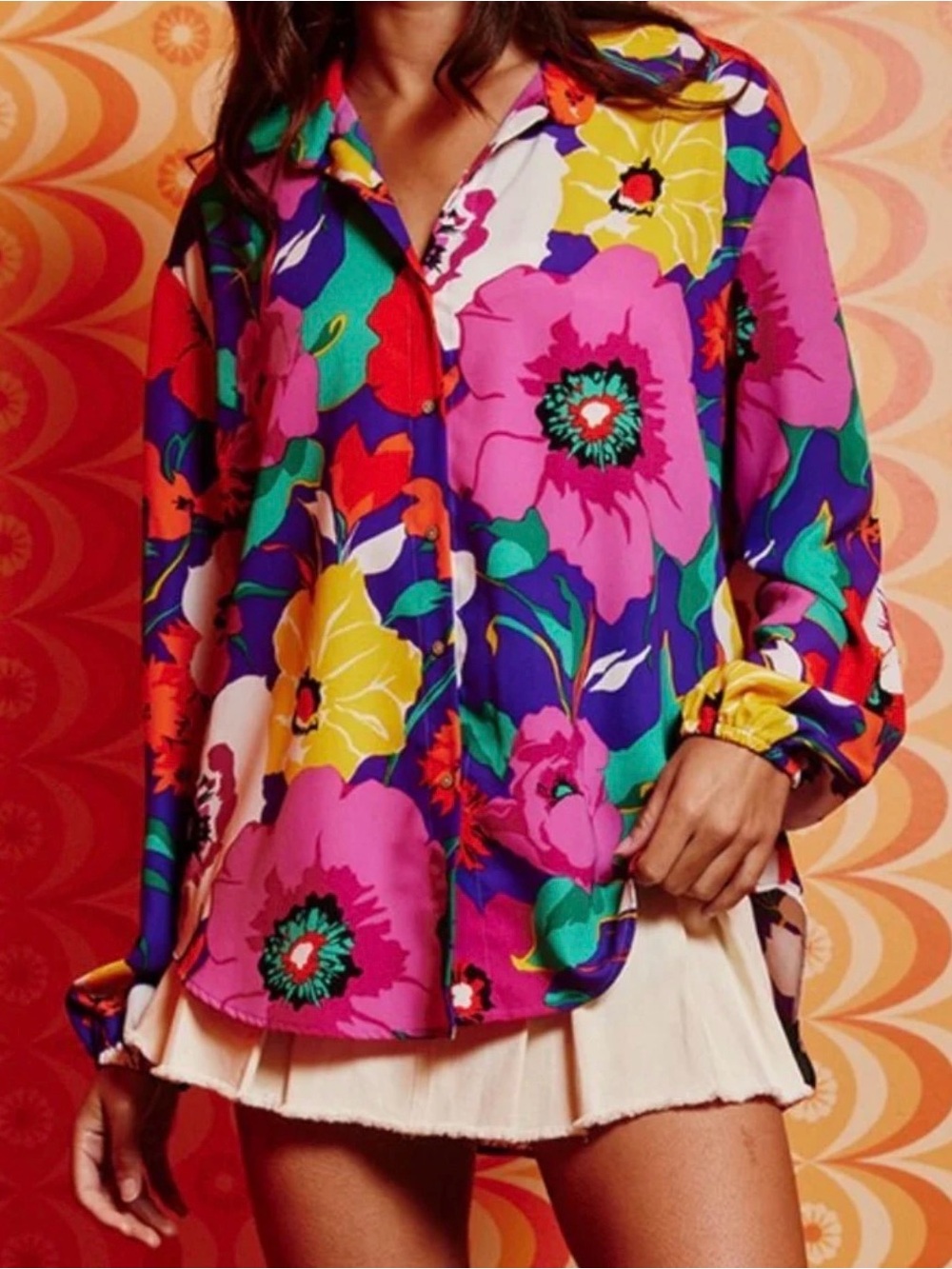 BUCKETLIST Bold Floral Button-Down Shirt - Pink Multi